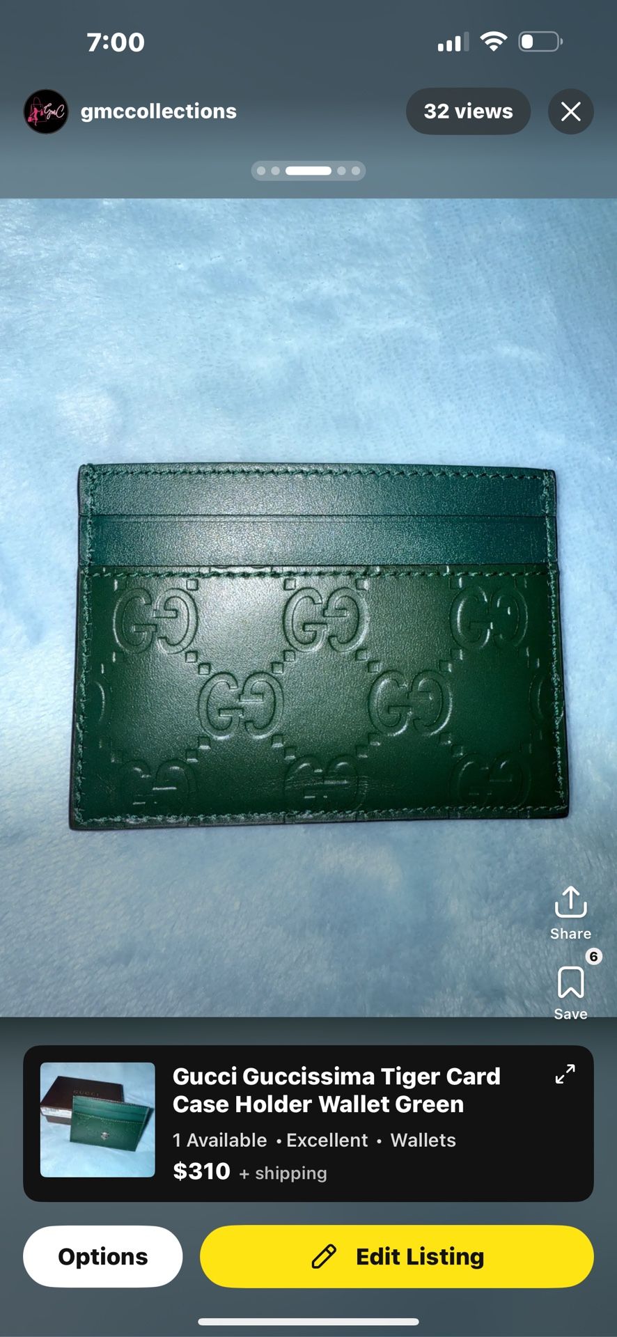Gucci Guccissima Tiger Card Case Holder Wallet Green