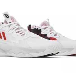 Men's Adidas Dame 8 Dame Time Sneakers Low White Vivid Red Black GY0384 Sz 10