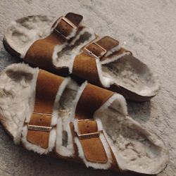 Birkenstock Arizona Shearling Sandals Mens 12-12.5 Brown Suede

