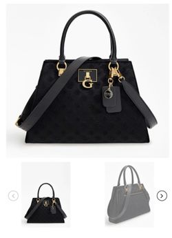 Guess Stephi Girlfriend Satchel Black Embossed Logo Gold Hardware Women's