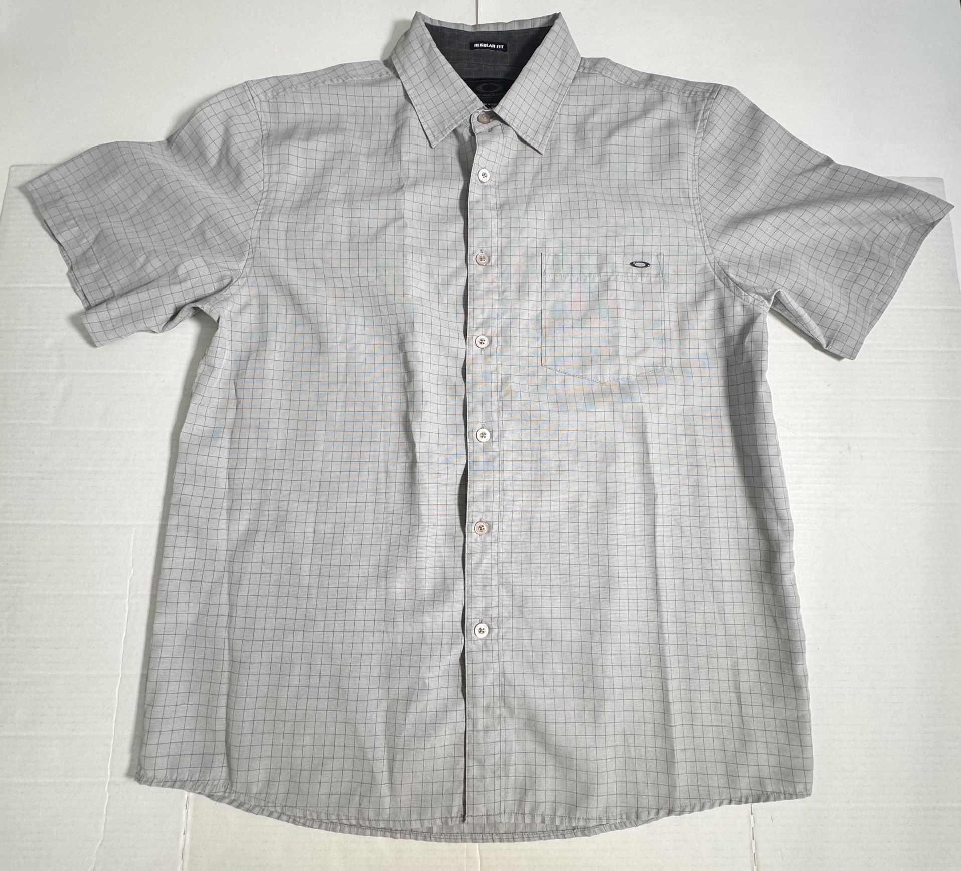 Pre Owned Good Oakley Plaid Button Collar Shirt Chrome Pocket Logo Gray Men Size Large