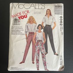 McCalls Sewing Pattern 6062 Size 20 Pants 1992
