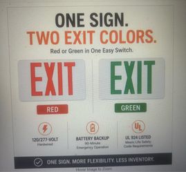 Brand New Red/Green Exit sign with Battery Backup