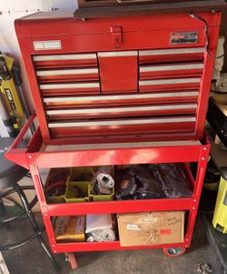 Vintage Craftsman 10 Drawer Tool Box Chest Red Rolling Cart
