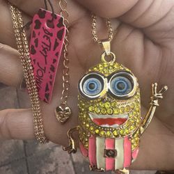 Minions studded Betsy Johnson Gold Platted Necklace 