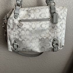 Coach Shoulder Purse/Bag, Silver And White