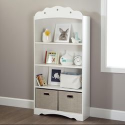 South Shore Tiara Kids 4-Shelf Bookcase - Adjustable Shelves, Pure White