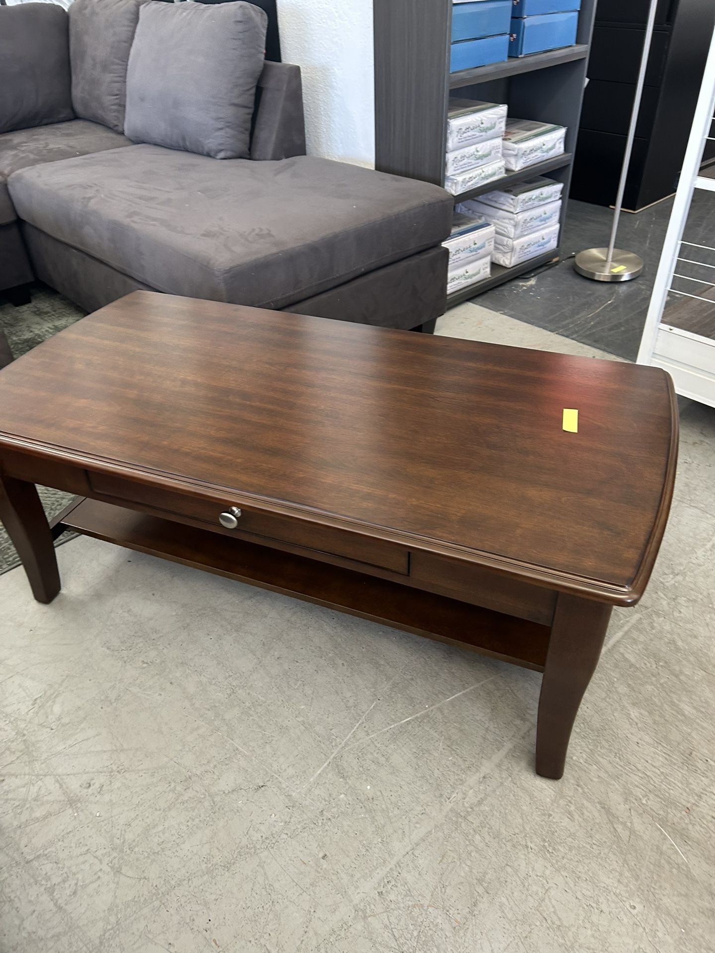 Wood Coffee Table With Drawer And Shelf