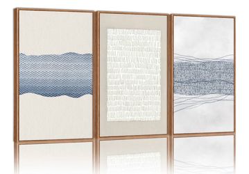 New! 3 pc Boho minimalist wood framed canvas wall art set.