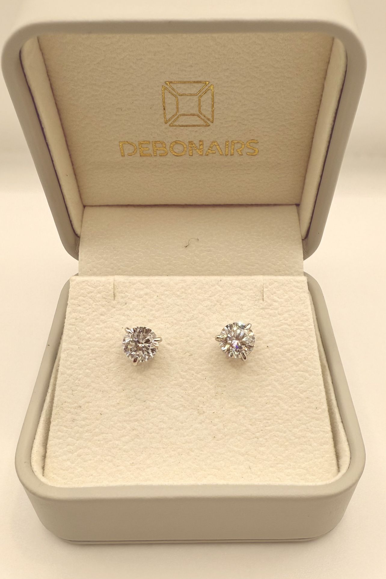 3ct Lab Grown Diamond Studs IGI Certified Platinum Round Modified Brilliant