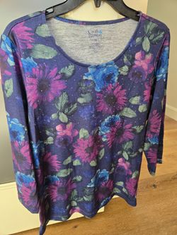 Womens Croft & Barrow Floral Rhinestone Top Size MP (Medium Petite) Preowned