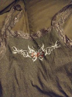 Olive Green Lace Trim Tank Top