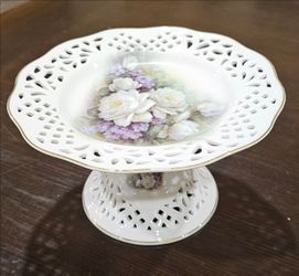 Vintage Hand Decorated Betty Platner Porcelain Treasures 8 Inch Compote Dish