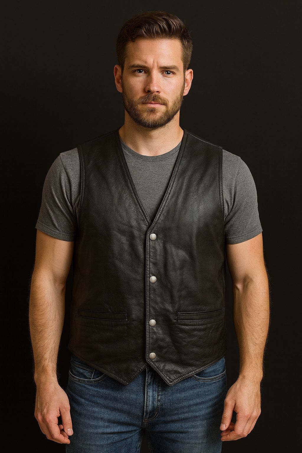 Wilsons Leather Black Biker Vest – Size XXL – Genuine Leather – Made in India