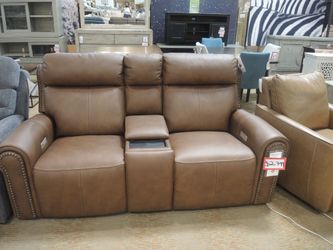 Triple Power Home Theater Console Loveseat — Moto Motion (Saddle Brown)