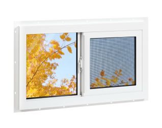 Vinyl Basement Window, Bathroom Sliding Window 24" x 16" White Double Pane Insulated Tempered Glass and Fiberglass Screen for Basement, Bathroom, Shed