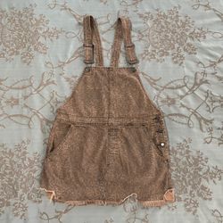 Free People Cheetah Print Tom Up Jumper Overall Denim Skirt Raw Hem Size 12
