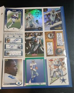 Binder of 27 Dallas Cowboys cards. $10 for everything together. Includes Prescott, Lamb, Staubach, Smith, Irvin, Hall of Famers, Rookie cards and more