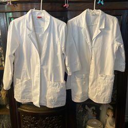 Brand New Dickie Lab Coats, One  Is A Medium One Is A Large All White