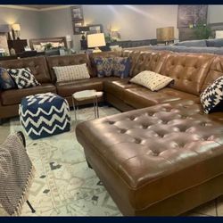Baskove Brown Leather 4- Piece Sectional Couch 👍 By Ashley 👍 Great Financing Options 👍