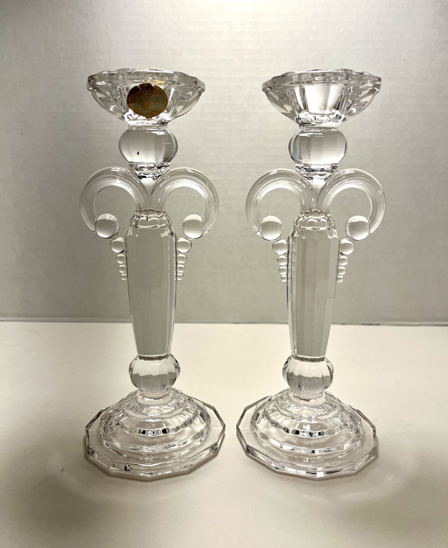 Set of 2 Vintage Austrian 24% Lead Crystal Candlestick Holders 8 1/2” Tall