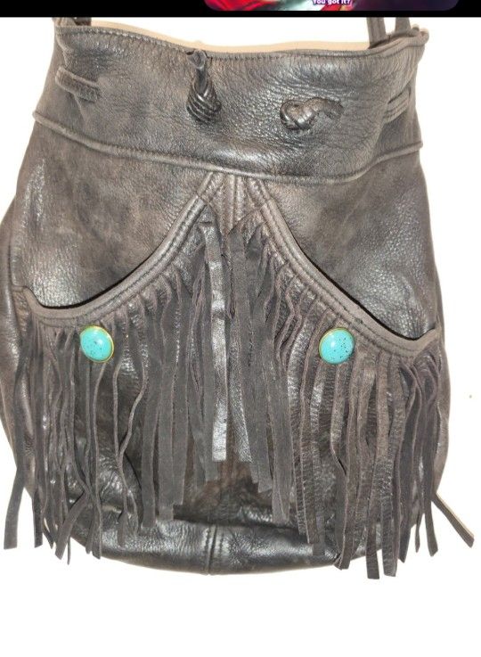 deerskin purse black heacock vintage fringed