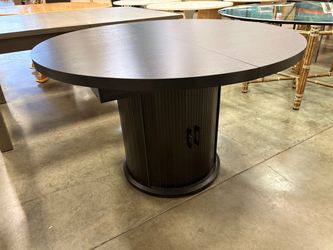 Modern Black Pedestal Dining Table with Base Storage Cabinet