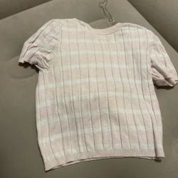 Pink & White Striped Short Sleeve Knit Sweater Top (Small) - Kohl’s