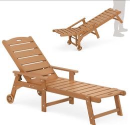 LUE BONA Outdoor Chaise Lounge, 5‑Position, Teak Color
HDPS Oversized Lounge Chair with Armrest & Wheels, Fade & Crack & Rust Resistant, Wood Texture,