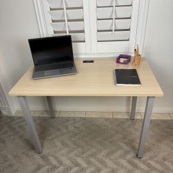 New - 42" Contemporary Writing Table Desk, Natural with Gray (Silver) steel frame
