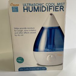 Crane Drop Ultrasonic Cool Mist Humidifier 1 Gallon 24hr RunTime Filter Free 