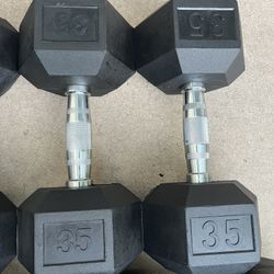 35lb Hex Rubber Dumbbell Set Weights 