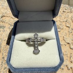 Silver Moissanite Cross Ring 