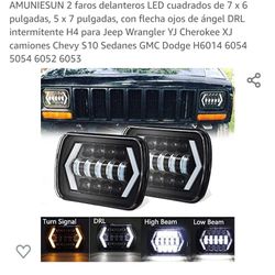 Amuniesun 2pc 7x6 5x7 Square LED Halo Headlights With Arrow Angel Eyes DRL Turn Signal H4 Plug 