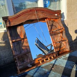 Vintage Solid Wooden Mirror with Shelves 