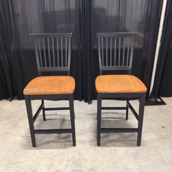 Black Wood Slat Back Bar Stool with Wood Seat