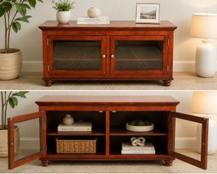 Wood TV Stand with Glass Door Cabinet
