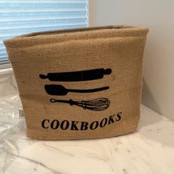 New Cookbook Organizer / Storage Burlap Bin