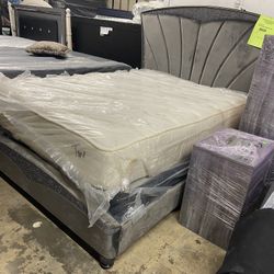 Queen Upholstery Grey Bed