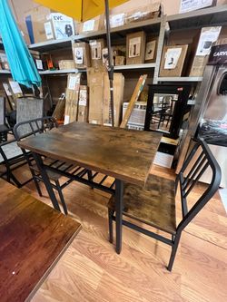 Industrial Wood and Metal Dining Table with Chairs