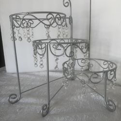 Elegant 3 Tier Silver Metal-Chandelier Buffet Server 