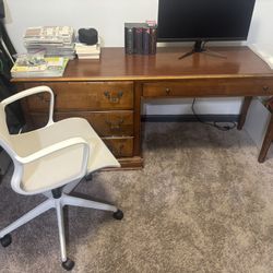 Wooden Desk With Draws And Chair