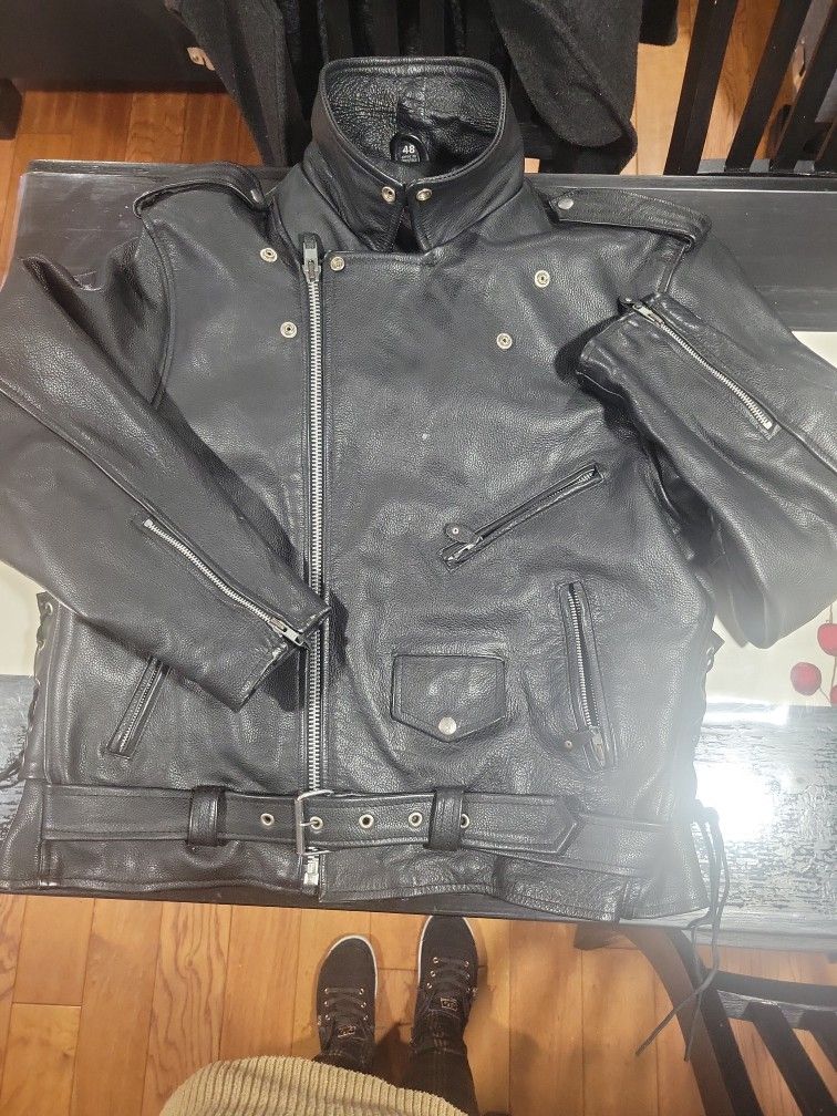 Vintage 1980s Excelled Black Genuine Leather Motorcycle Jacket Coat Bomber Rebel Punk 48 Reg