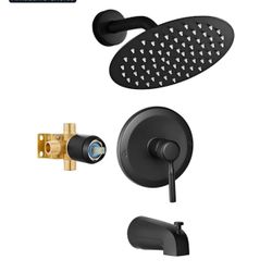 HUCKLE Black Tub Shower Faucet Set 8" Shower Head, Bathtub Spout$65