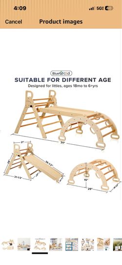 Blue Wood Pikler Triangle Set (Toddler Climbing Set)