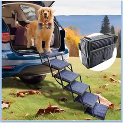SHUNLONG Dog Ramp for Car Truck and SUV Dog Stairs for Large Dogs Folding Pet Stairs with Non-Slip Rug Surface Supports Up to 250 lbs (6 Steps)