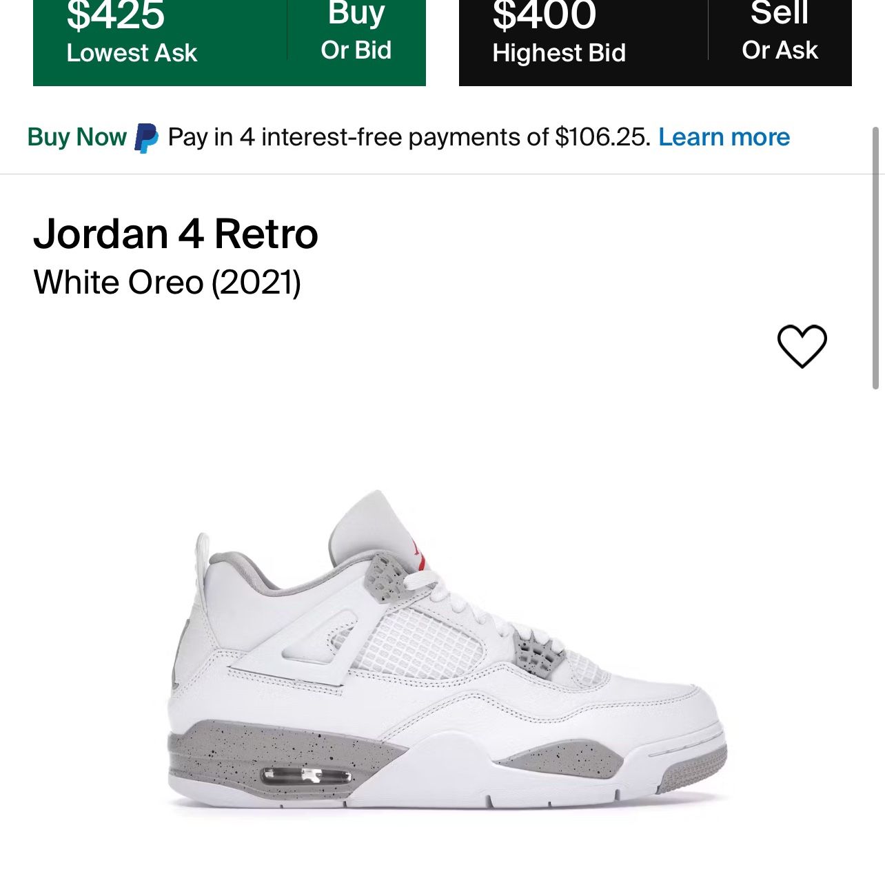 Jordan 4 Retro “White Oreo (2021)”