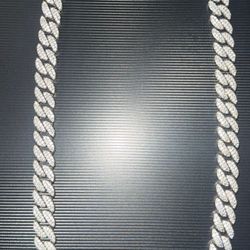 Brass over silver plated Moissanite 22inch 10mm Cuban link chain