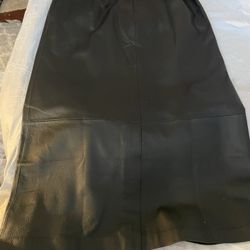Women Genuine Leather Midi Skirt 