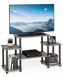 Entertainment Center Round Square Corner French Oak Grey/Black Raised Top